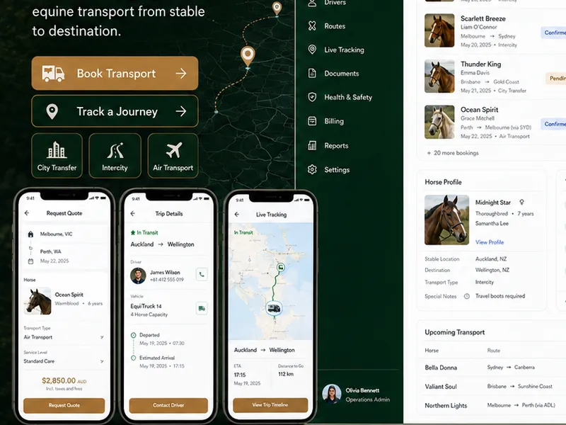 Equiroute: booking transport for horses. — web app screen 1
