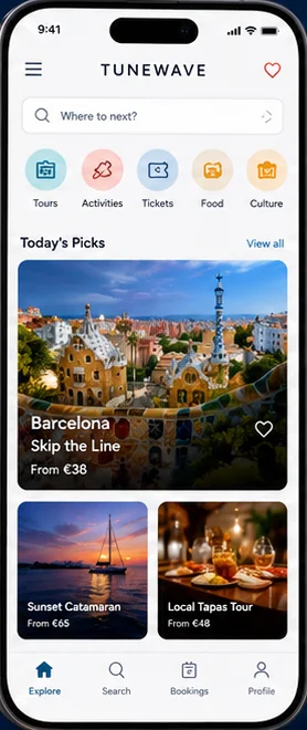 Tunewave: Travel platform. — mobile app screen 1
