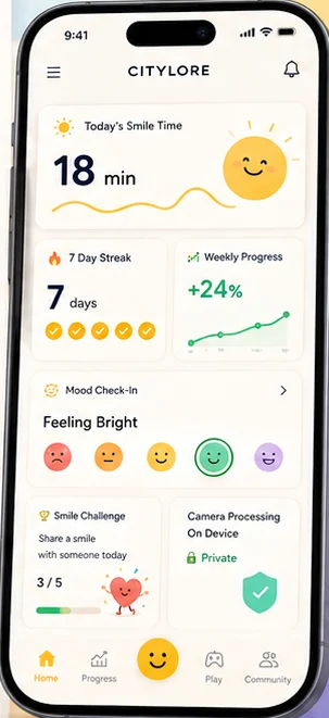 Citylore: on-device facial recognition for a wellbeing habit. — mobile app screen 1