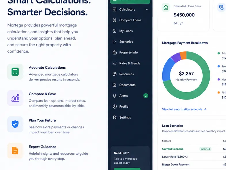 Mortega: mortgage calculation for property buyers. — web app screen 1