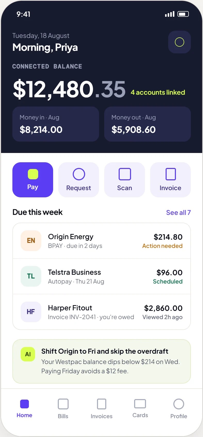 Paylink: connected commerce for Australian SMBs. — mobile app screen 1