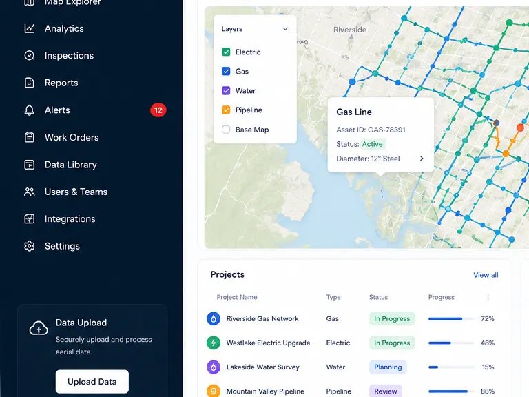 Aerolytics: aerial data analysis for utility networks. — web app screen 1
