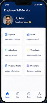 Payforce: one office system instead of five task-specific ones. — mobile app screen 1