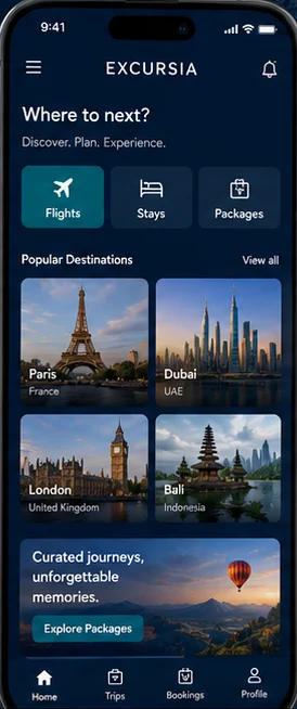 Excursia: Travel platform. — mobile app screen 1