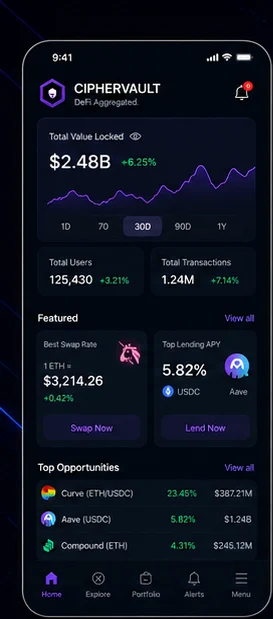Ciphervault: Web3 platform. — mobile app screen 1